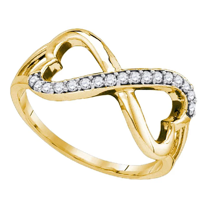 Frayed edge ring-10kt Yellow Gold Womens Round Diamond Infinity Double Heart Ring 1/6 Cttw