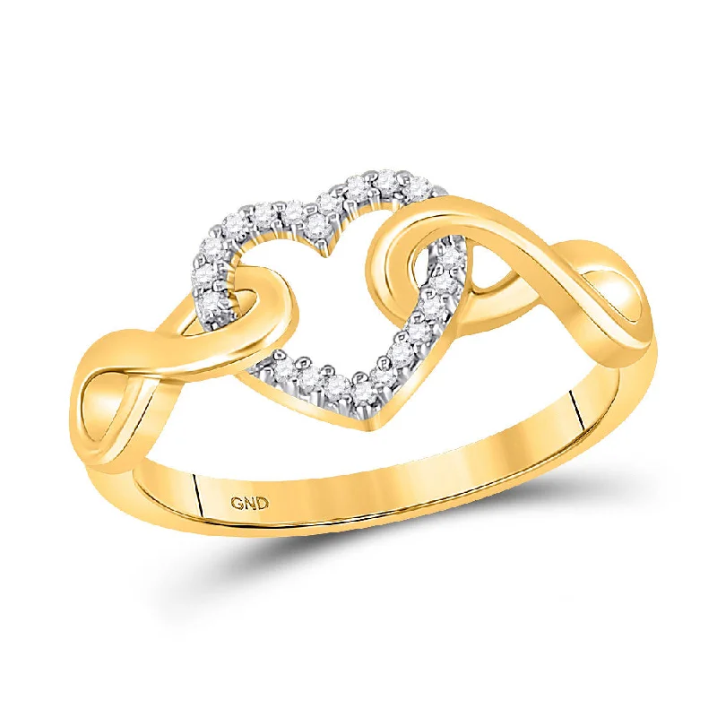 Woven twist ring-10kt Yellow Gold Womens Round Diamond Infinity Twist Heart Ring 1/10 Cttw