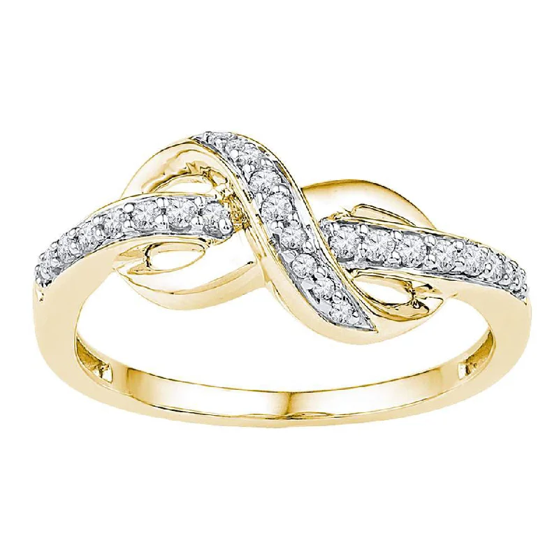 Root curl ring-10kt Yellow Gold Womens Round Diamond Knot Infinity Ring 1/6 Cttw