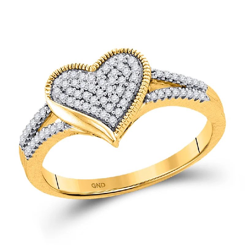 Lily cluster ring-10kt Yellow Gold Womens Round Diamond Milgrain Heart Cluster Ring 1/5 Cttw