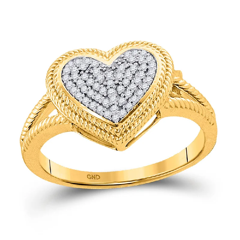 Twin stone ring-10kt Yellow Gold Womens Round Diamond Rope Heart Cluster Ring 1/6 Cttw