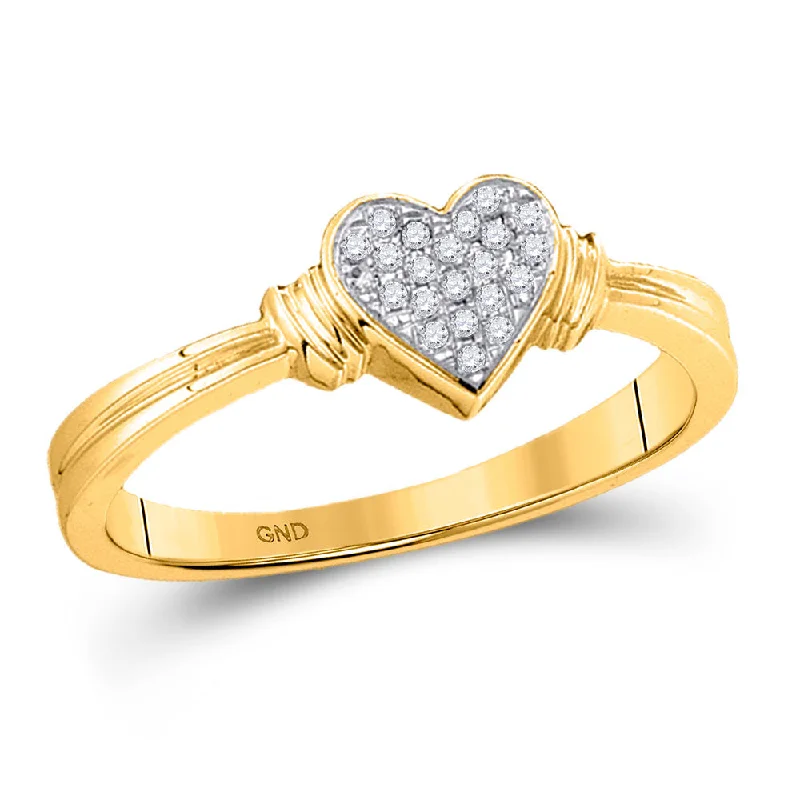 Fossil shard ring-10kt Yellow Gold Womens Round Diamond Simple Heart Cluster Ring 1/12 Cttw