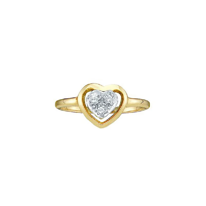 Etched wedding ring-10kt Yellow Gold Womens Round Diamond Simple Heart Cluster Ring 1/20 Cttw