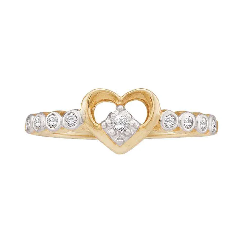 Maple grain ring-10kt Yellow Gold Womens Round Diamond Slender Heart Ring 1/10 Cttw