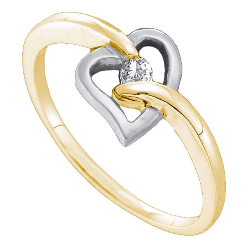 Plaited twist ring-10kt Yellow Gold Womens Round Diamond Solitaire Two-tone Heart Ring 1/20 Cttw