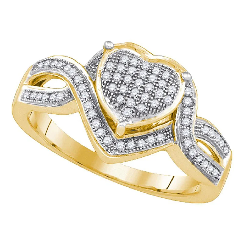 Twisted metal ring-10kt Yellow Gold Womens Round Diamond Twist Heart Cluster Ring 1/4 Cttw