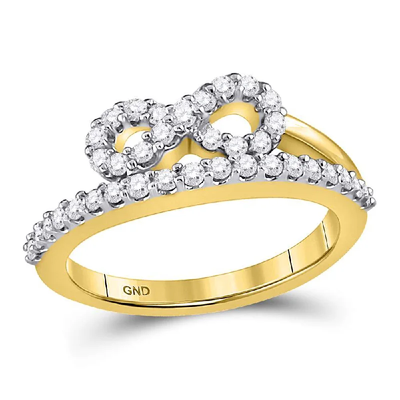 Smooth edge ring-10kt Yellow Gold Womens Round Diamond Woven Infinity Band Ring 1/2 Cttw