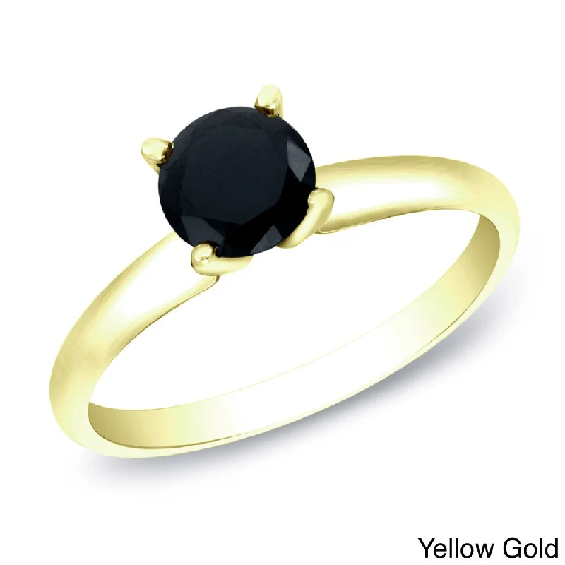 Raven black ring-14k Gold 1/2ct TDW Round Black Diamond Solitaire Engagement Ring by Auriya