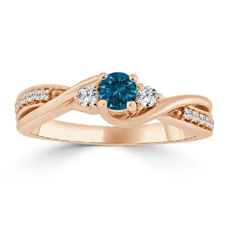 Smooth edge ring-14k Gold 1/3ctw Twisted Blue Diamond Engagement Ring