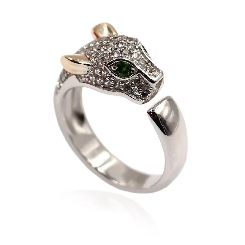 Check band ring-14k Gold and Sterling Silver Chrome Diopside and Zircon Ring