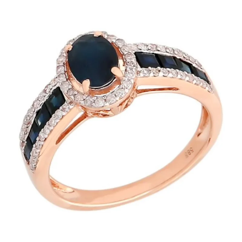 Slotted vent ring-14K Gold Blue Sapphire and Diamond Ring