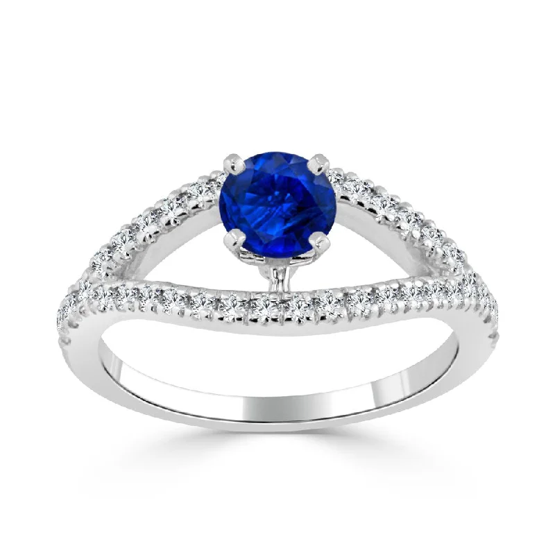 Sage twig ring-14k Gold Modern Split-Shank 2/5ct Blue Sapphire and 1/3ct TDW Diamond Engagement Ring by Auriya