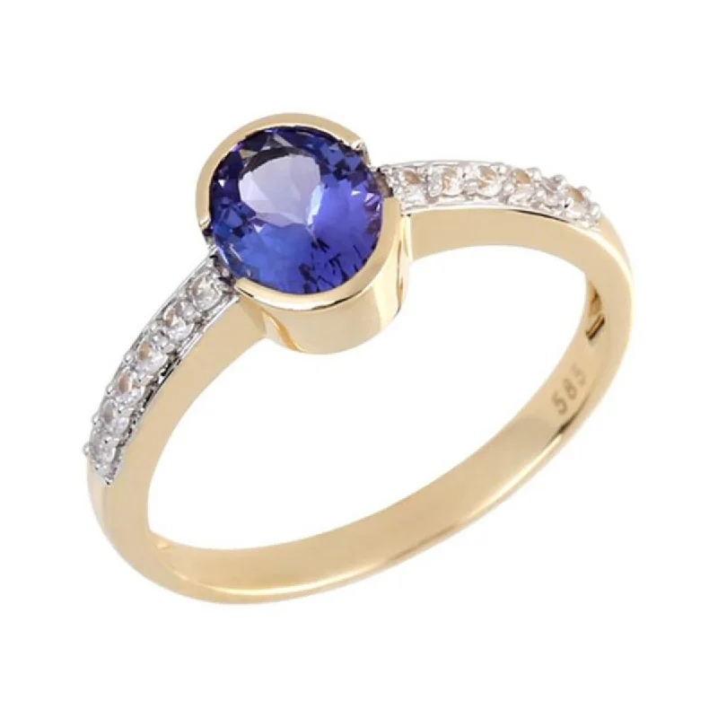 Ragged edge ring-14K Gold Tanzanite and White Natural Zircon Ring