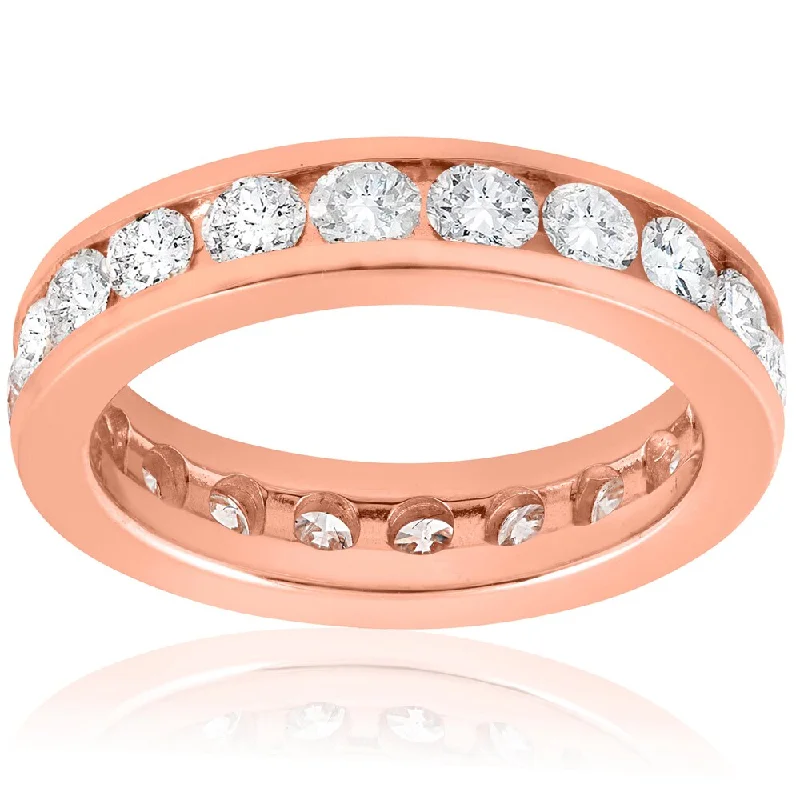 Vermilion topaz ring-14K Rose Gold 2 CT TDW Diamond Channel Set Eternity Wedding Ring - White