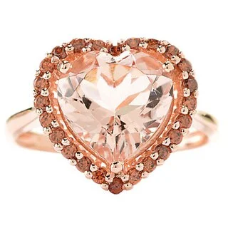 Nonagon gem ring-14k Rose Gold 3 5/8ct Heart-shaped Morganite and Brown Zircon Ring