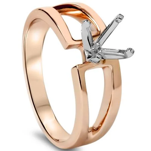 Subtle twist ring-14K Rose Gold Ring Modern Engagement Ring Setting Split Shank Semi Mount