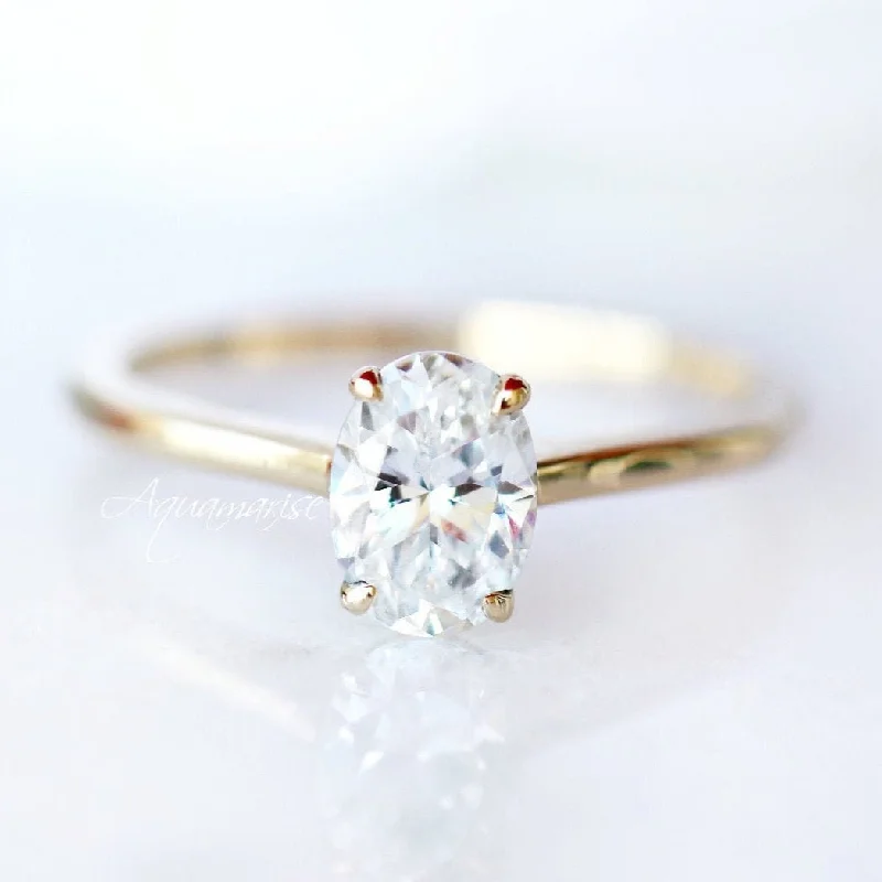 Lunar shine ring-1CT Solitaire Moissanite Engagement Ring- 14K Solid Yellow Gold Diamond Ring