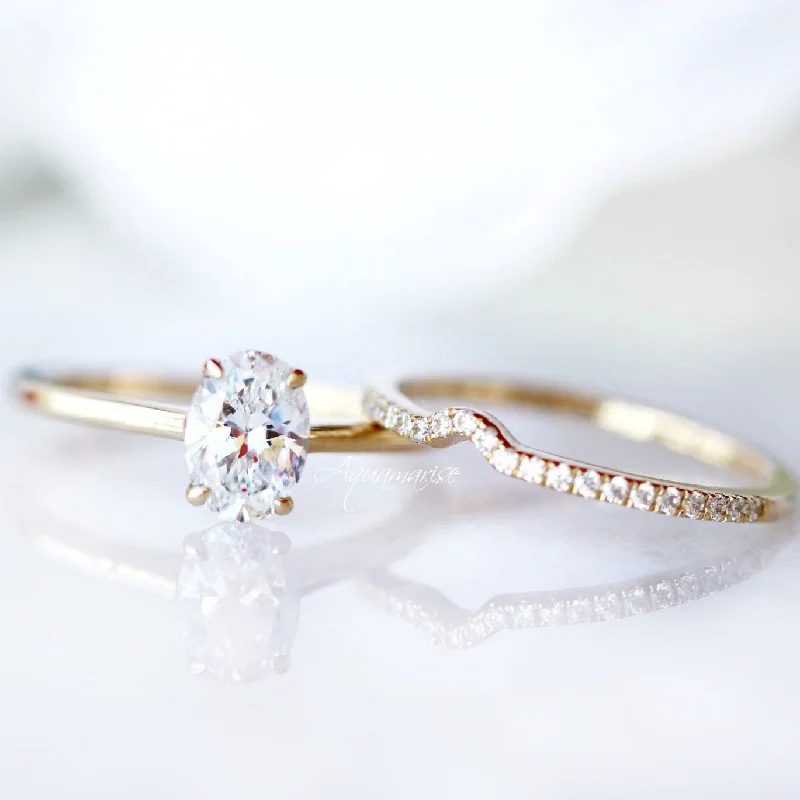 Pegged design ring-1CT Solitaire Moissanite Engagement Ring Set- 14K Solid Yellow Gold