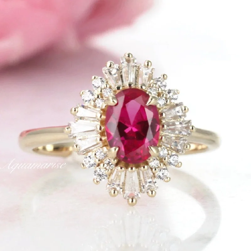 Lined gem ring-Victoria Natural Ruby Engagement Ring- 14K Solid Yellow Gold