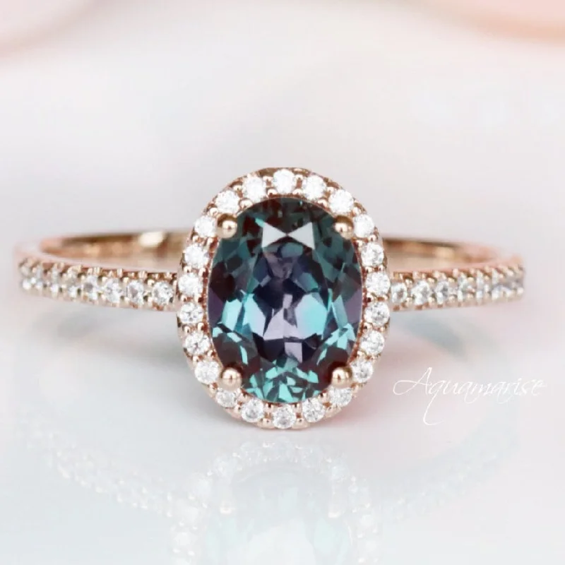 Raw gem ring-Iris Teal & Purple Oval Alexandrite Engagement Ring- 14K Solid Rose Gold