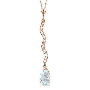 Lily cluster necklace-14K Solid Rose Gold Diamond & Aquamarine Necklace Gemstone