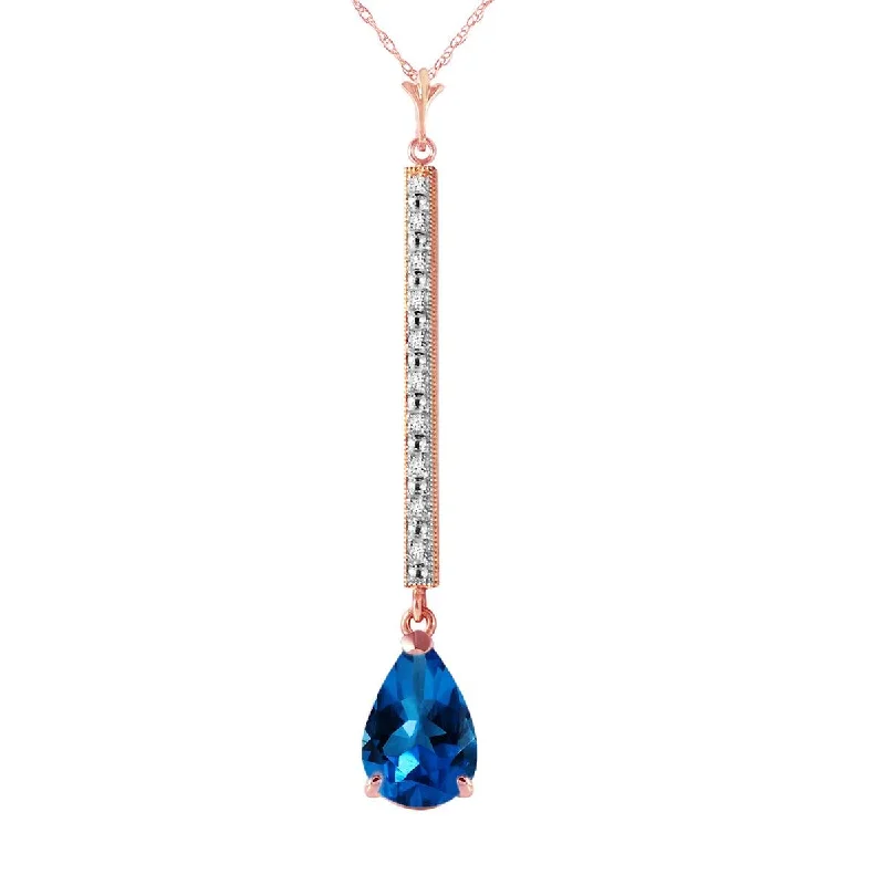 Faint shade necklace-14K Solid Rose Gold Diamond & Blue Topaz Necklace Certified