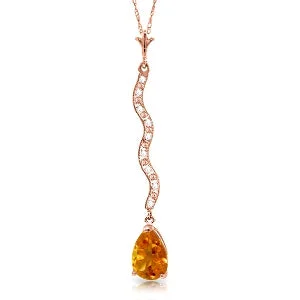 Twin stone necklace-14K Solid Rose Gold Diamond & Citrine Necklace Genuine