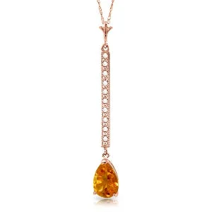 Oak sprig necklace-14K Solid Rose Gold Diamond & Citrine Necklace