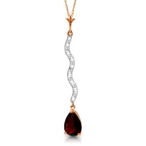 Edwardian bend necklace-14K Solid Rose Gold Diamond & Garnet Necklace Jewelry