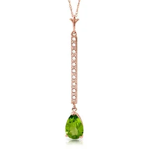 Silk band necklace-14K Solid Rose Gold Diamond & Peridot Necklace