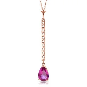 Vine twist necklace-14K Solid Rose Gold Diamond & Pink Topaz Necklace Gemstone