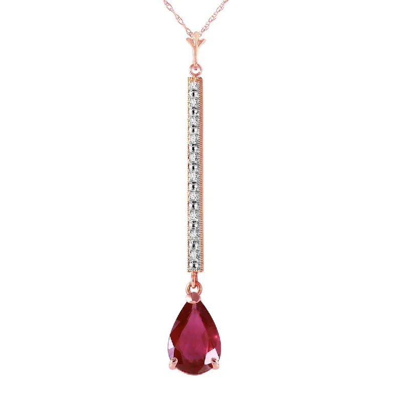 Fossil shard necklace-14K Solid Rose Gold Diamond & Ruby Necklace Gemstone