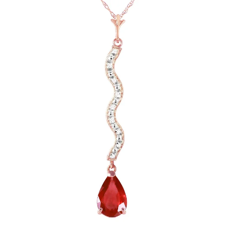 Oval opal necklace-14K Solid Rose Gold Diamond & Ruby Necklace Jewelry