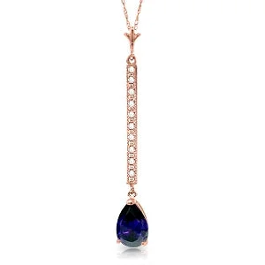 Celtic twist necklace-14K Solid Rose Gold Diamond & Sapphire Necklace Certified