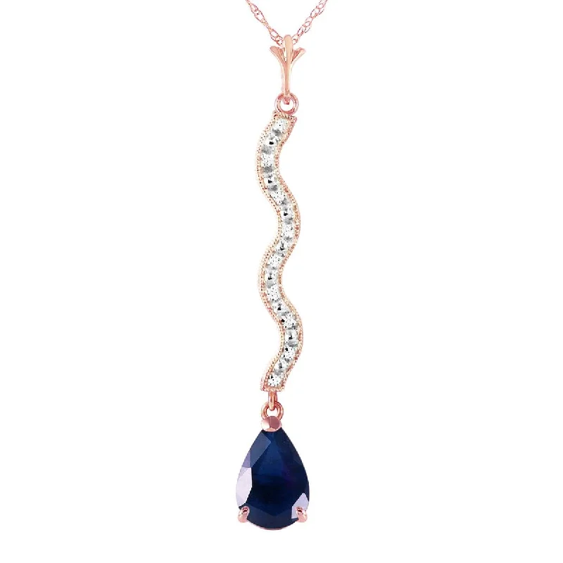 Raw gem necklace-14K Solid Rose Gold Diamond & Sapphire Necklace