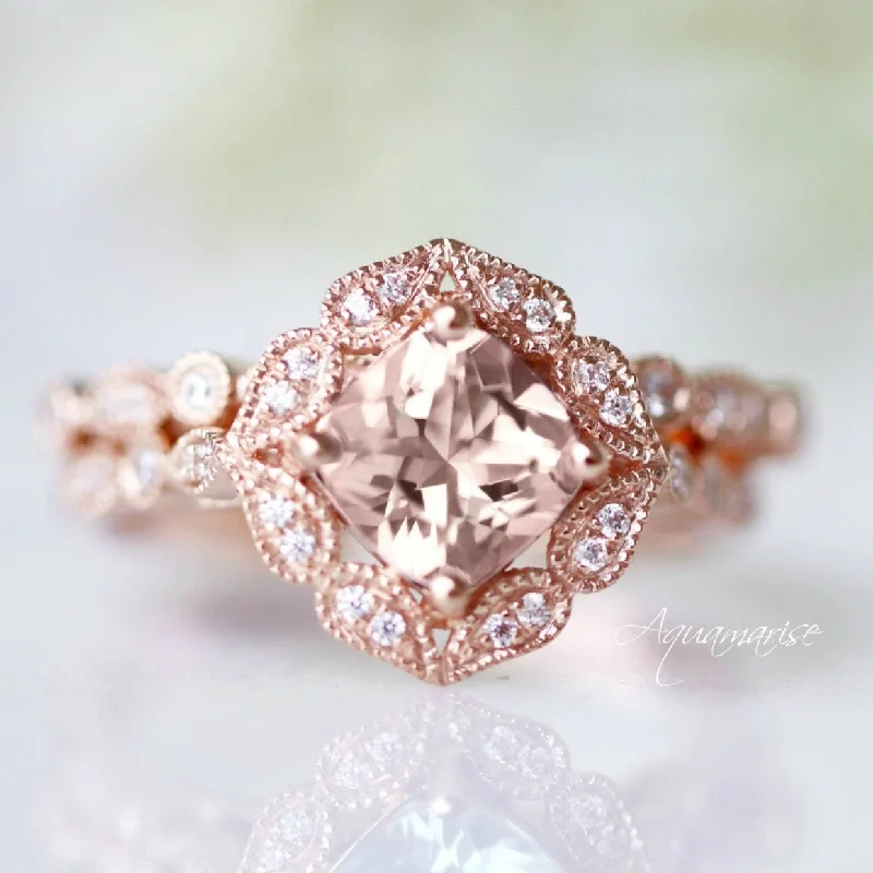 Subtle twist ring-Luxe Morganite Engagement Ring- 10K/14K/18K Solid Rose Gold