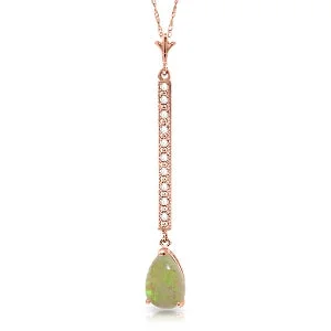 Polished finish necklace-14K Solid Rose Gold Necklace w/ Diamonds & Opal