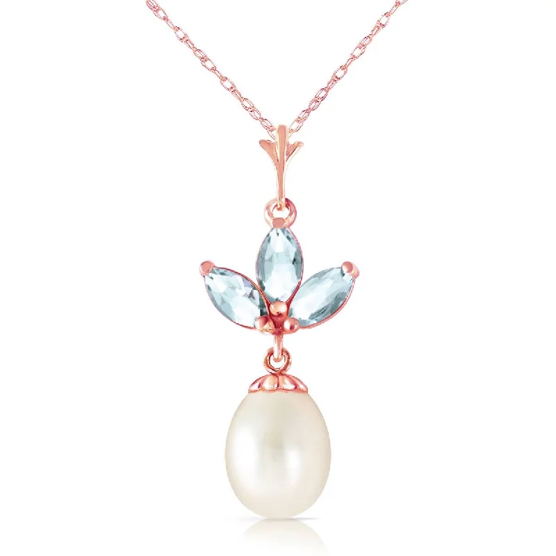 Folk weave necklace-14K Solid Rose Gold Necklace w/ Pearl & Aquamarines