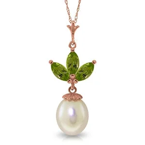 Faint shade necklace-14K Solid Rose Gold Necklace w/ Pearl & Peridots