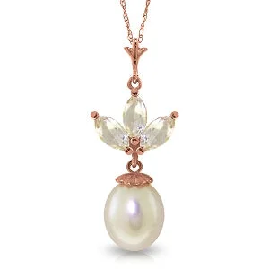 Lily cluster necklace-14K Solid Rose Gold Necklace w/ Pearl & Rose Topaz