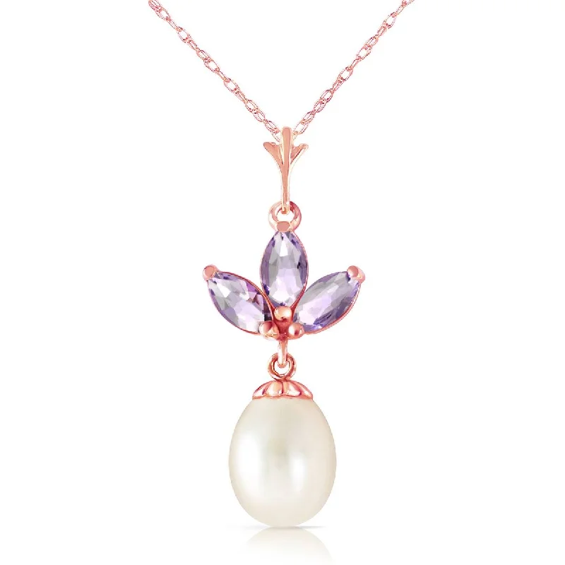 Baroque twist necklace-14K Solid Rose Gold Necklace w/ Pearl & Tanzanites