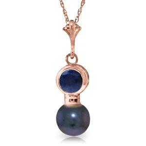 Granite grit necklace-14K Solid Rose Gold Necklace w/ Sapphire & Black Pearl