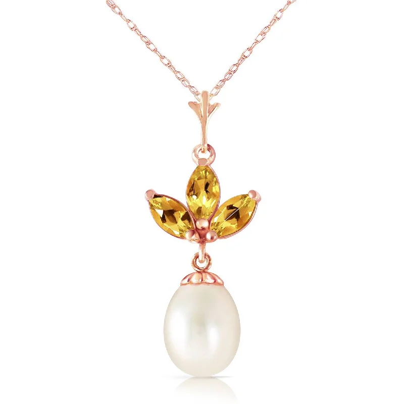 Oval opal necklace-14K Solid Rose Gold Pearl & Citrine Necklace