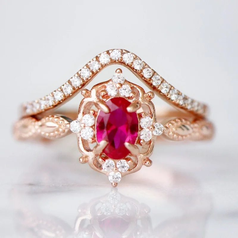 Baroque twist ring-Claire Vintage Ruby Engagement Ring- 14K Solid Rose Gold