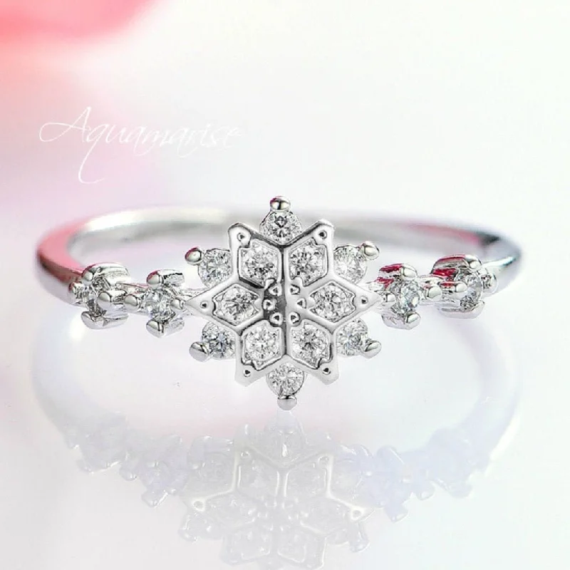 Ash bead ring-Snowflake Moissanite or Natural Diamond Engagement Ring- 14K White Gold