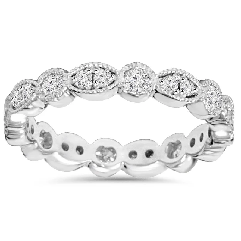 Reclaimed relic ring-14K White Gold 1.00ct TDW Round Diamond Eternity Anniversary Stackable Wedding Ring