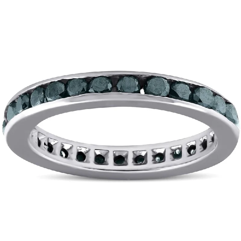 Antique twist ring-14k White Gold 1 1/2 ct TDW Black Diamond Channel Set Eternity Ring Wedding Band