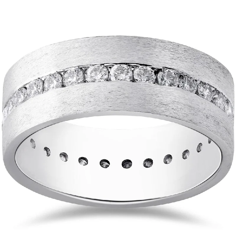 Morning haze ring-14k White Gold 1 1/2ct Diamond Satin Eternity Comfort Wedding 8mm Mens Band