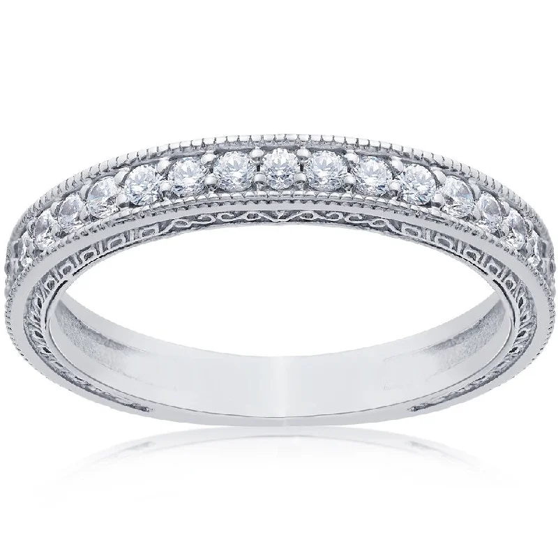 Sisal cord ring-14k White Gold 1/2 Ct TDW Diamond Wedding Ring with Scroll Details