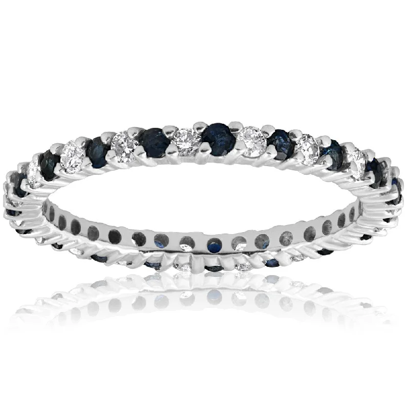 Clumped gem ring-14k White Gold 1/2ct Blue Sapphire Diamond Wedding Band Stackable Eternity Ring (I-J,I2-I3)